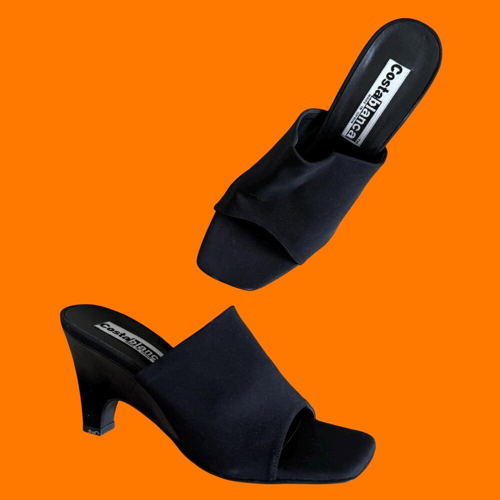 90's 00's vintage black square toe minimalist model off duty y2k mules Size 8